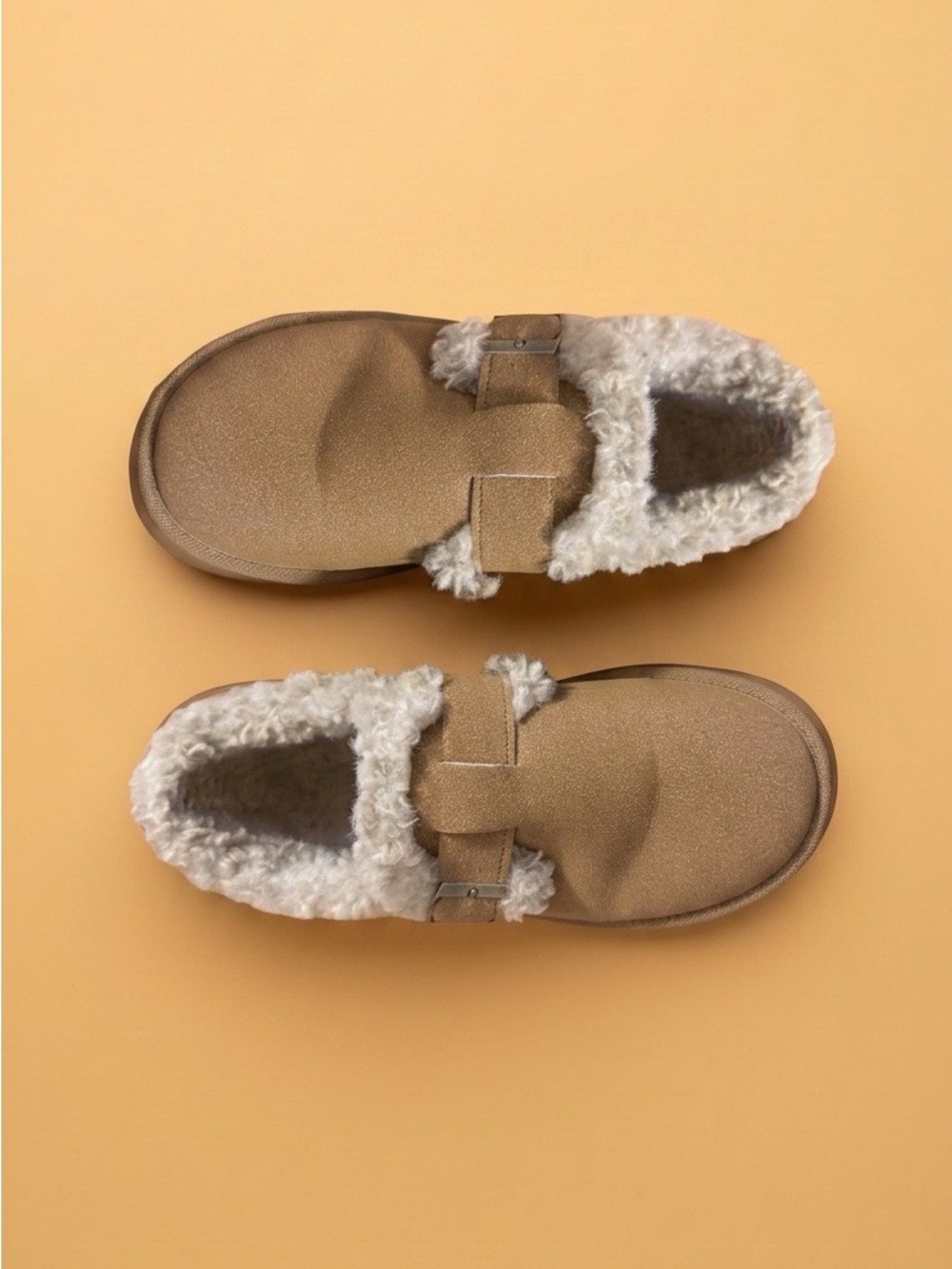 Source Unknown Tan Faux-Shearling Cozy Slip-On Clogs